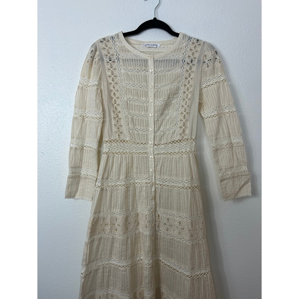 Reformation Elsie Long sleeve Lace Cotton Midi Dress Almond Sz 2 - Picture 4 of 8